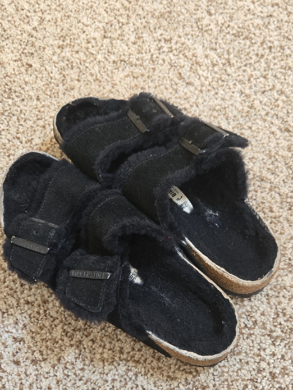Birkenstock Black Fuzzy Two-Strap Sandal